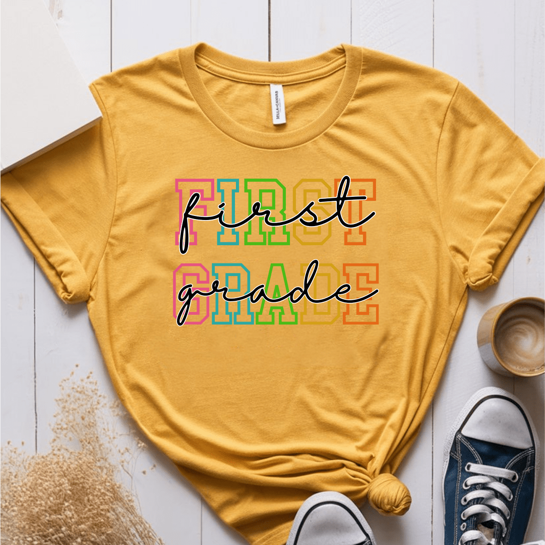 T-Shirt Mustard / S Personalized Grade College and Cursive Pastel T-Shirt