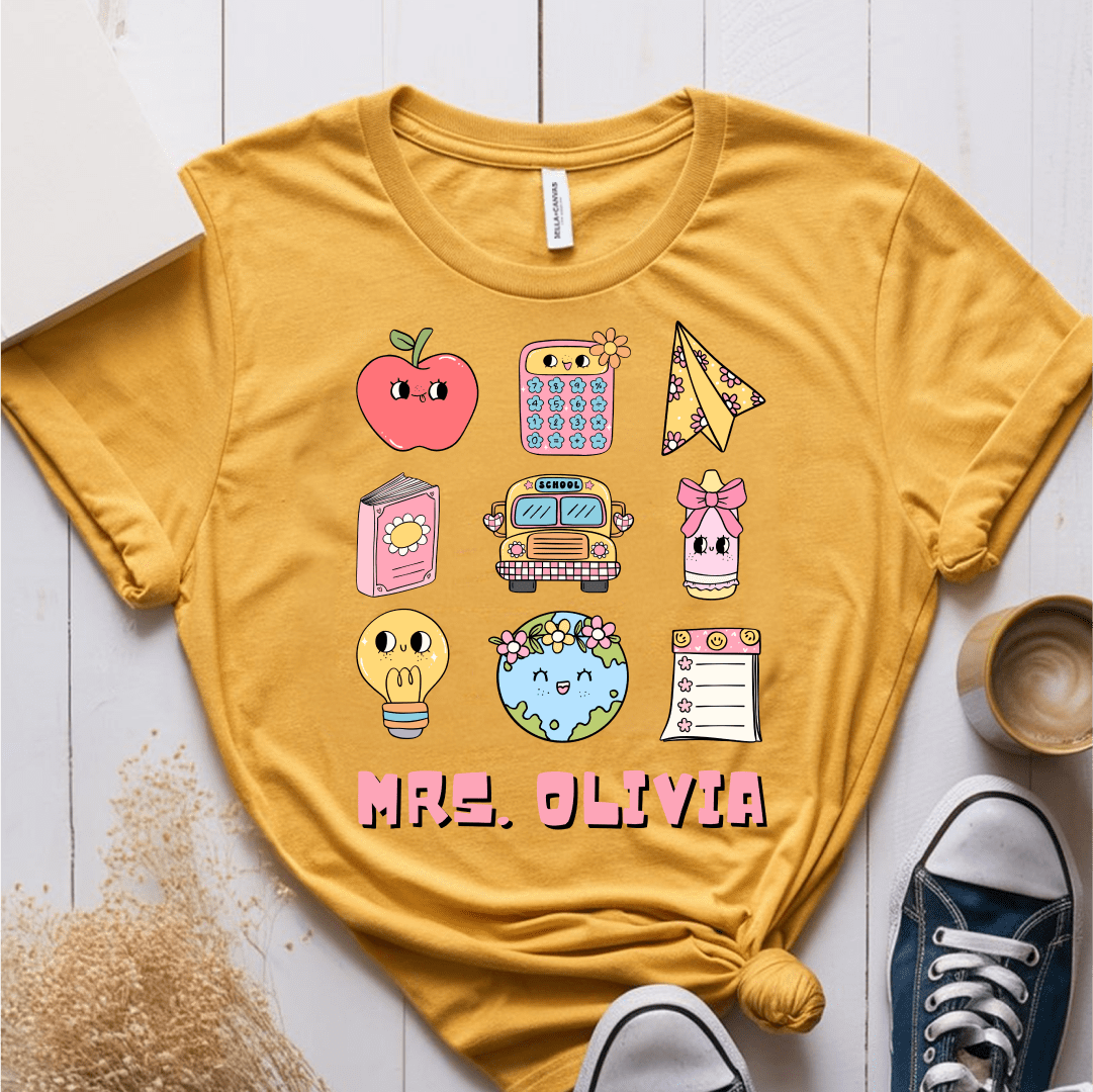 T-Shirt Mustard / S Personalized Name Cute Pastel Stickers T-Shirt