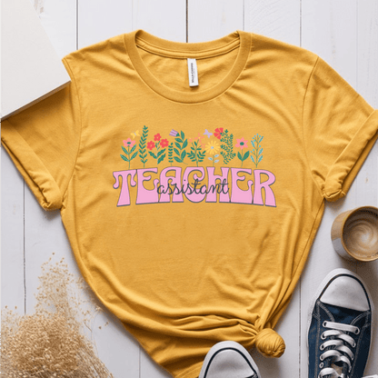 T-Shirt Mustard / S Teacher Assistant Flowers T-Shirt