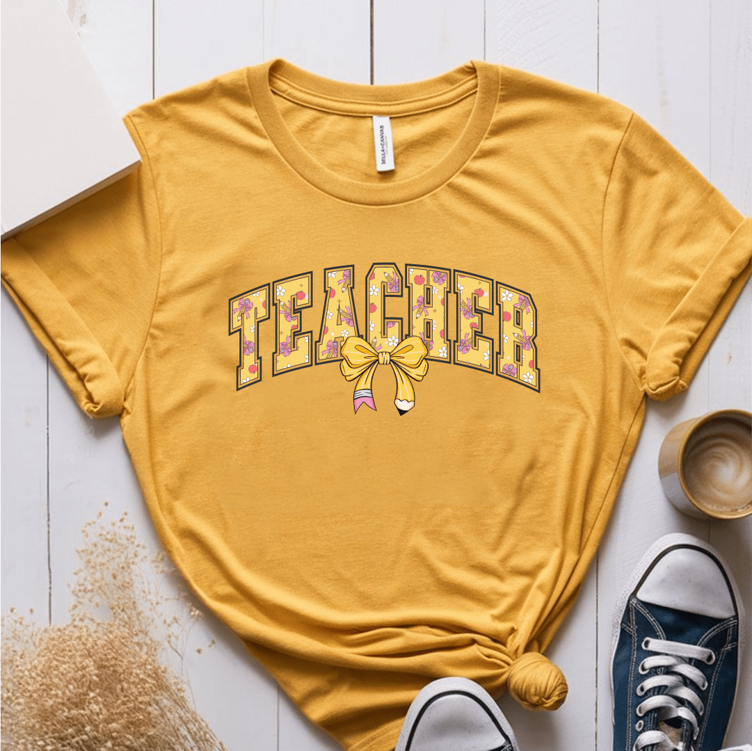 T-Shirt Mustard / S Teacher Pencil Bow T-Shirt