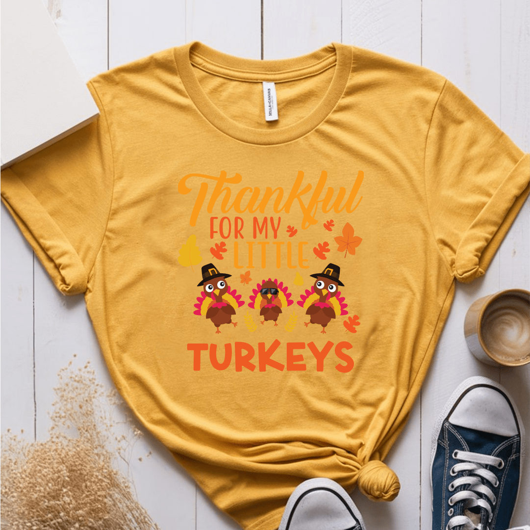 T-Shirt Mustard / S Thankful For My Little Turkeys 3 Turkeys T-Shirt