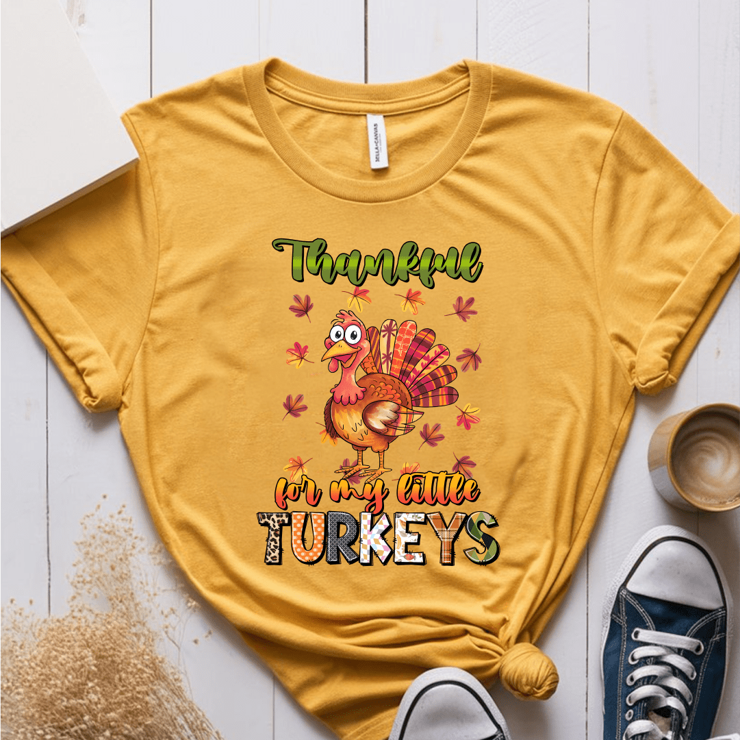 T-Shirt Mustard / S Thankful For My Little Turkeys Multiple Pattern/Color T-Shirt