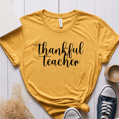 T-Shirt Mustard / S Thankful Teacher Cursive T-Shirt