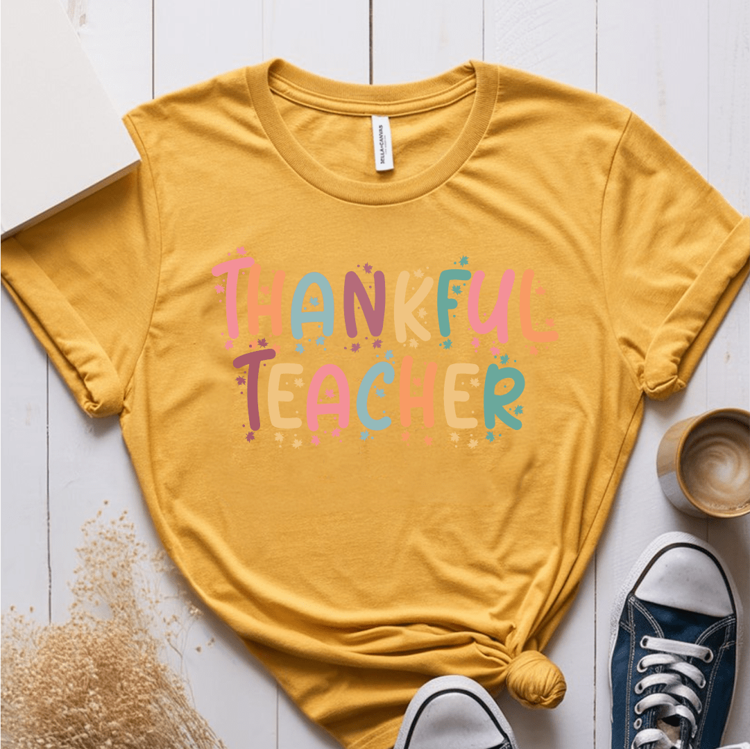 T-Shirt Mustard / S Thankful Teacher Pastel Sparks T-Shirt