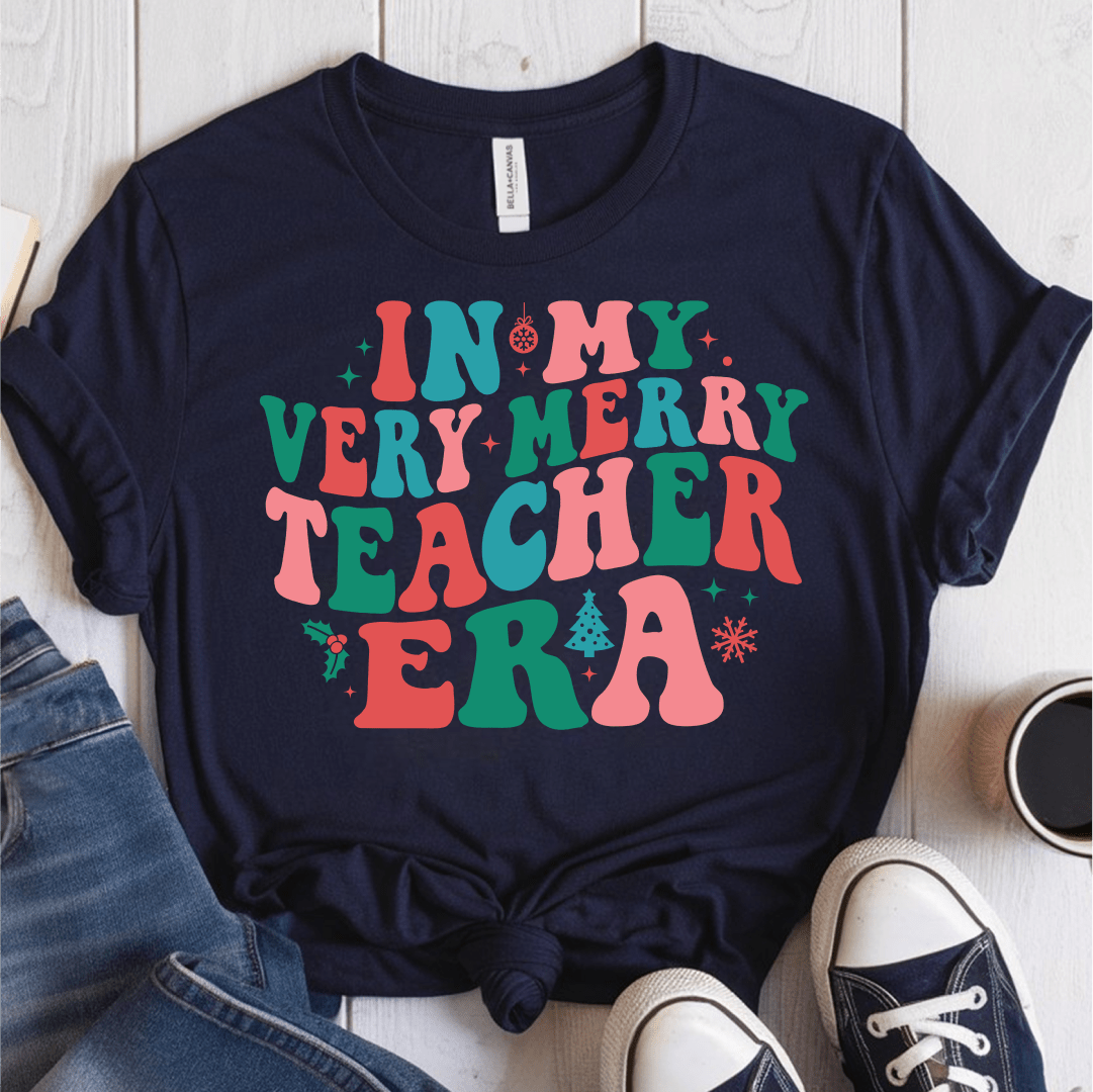 T-Shirt Navy / S 334 In My Very Merry Teacher Era T-Shirt