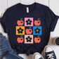 T-Shirt Navy / S Apple Flower Textured Checkerboard Cute Teacher T-Shirt