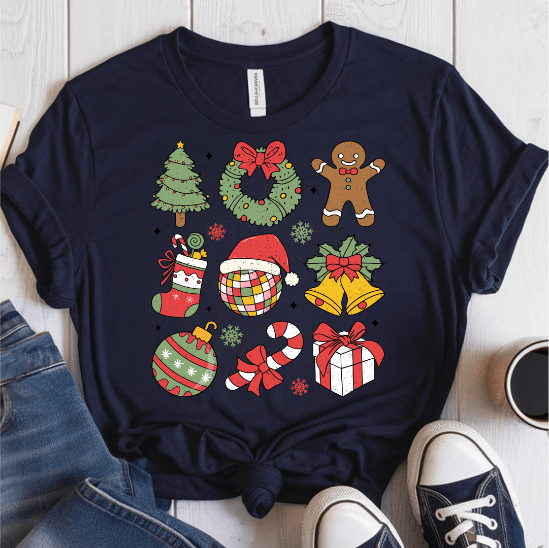 T-Shirt Navy / S Christmas Icons Distressed T-Shirt