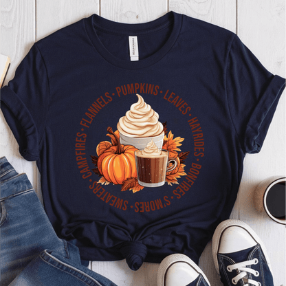 T-Shirt Navy / S Flannels Pumpkins Leaves T-Shirt