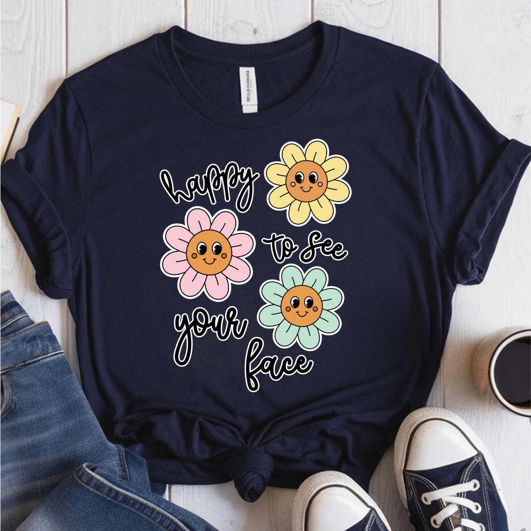 T-Shirt Navy / S Happy To See Your Face Flowers T-Shirt