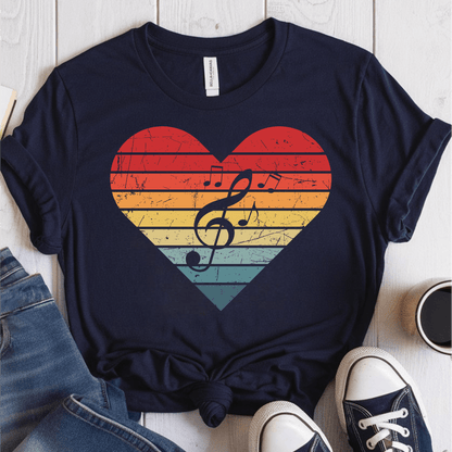 T-Shirt Navy / S Heart Music Retro T-Shirt