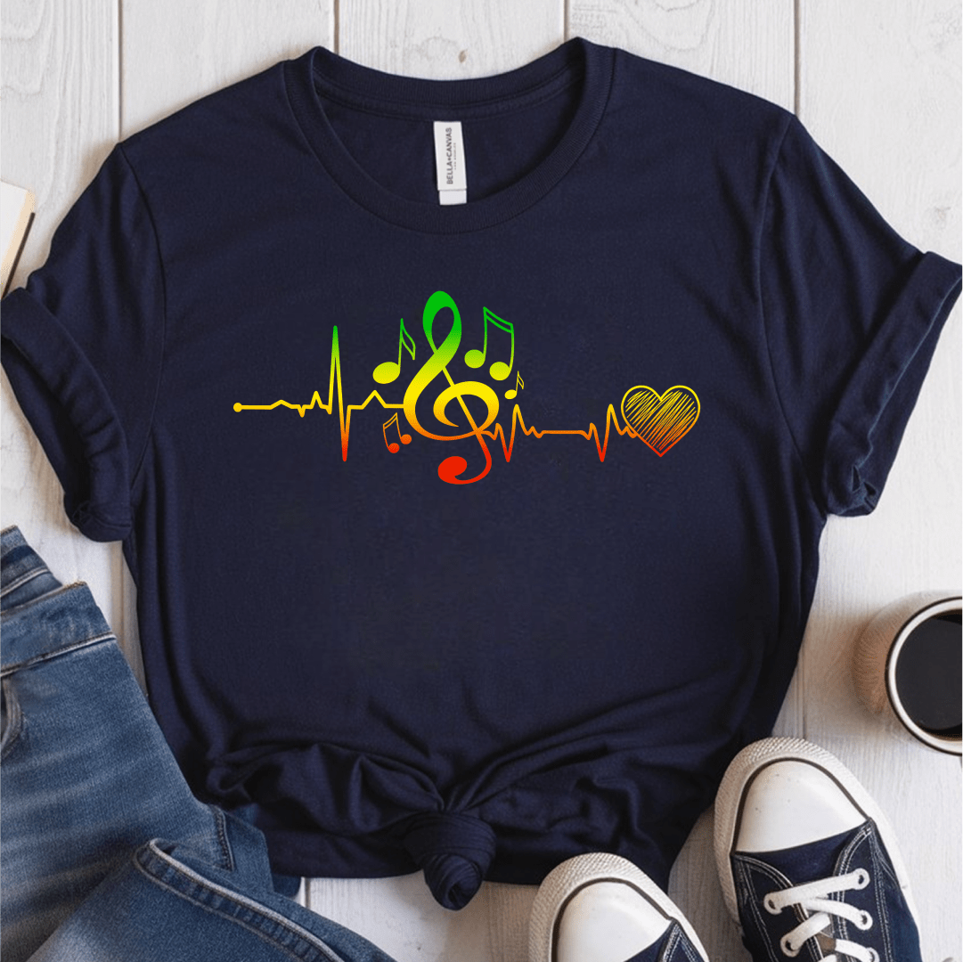 T-Shirt Navy / S Heartbeat Musical Notes T-Shirt