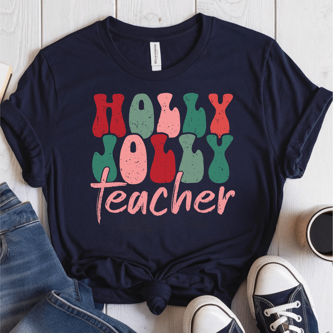 T-Shirt Navy / S Holly Jolly Teacher T-Shirt