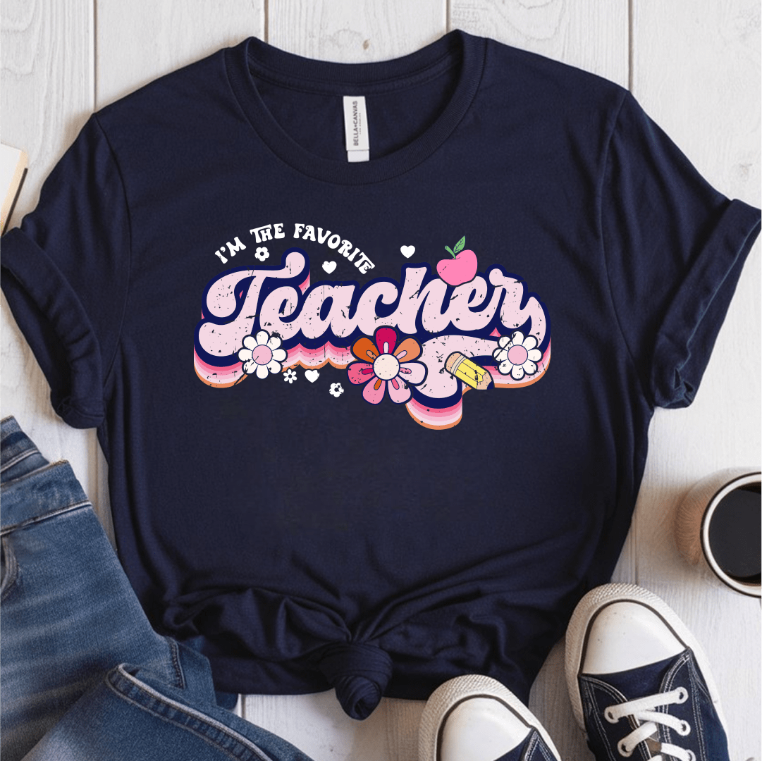 T-Shirt Navy / S Im The Favorite Teacher (pink flowers) T-Shirt