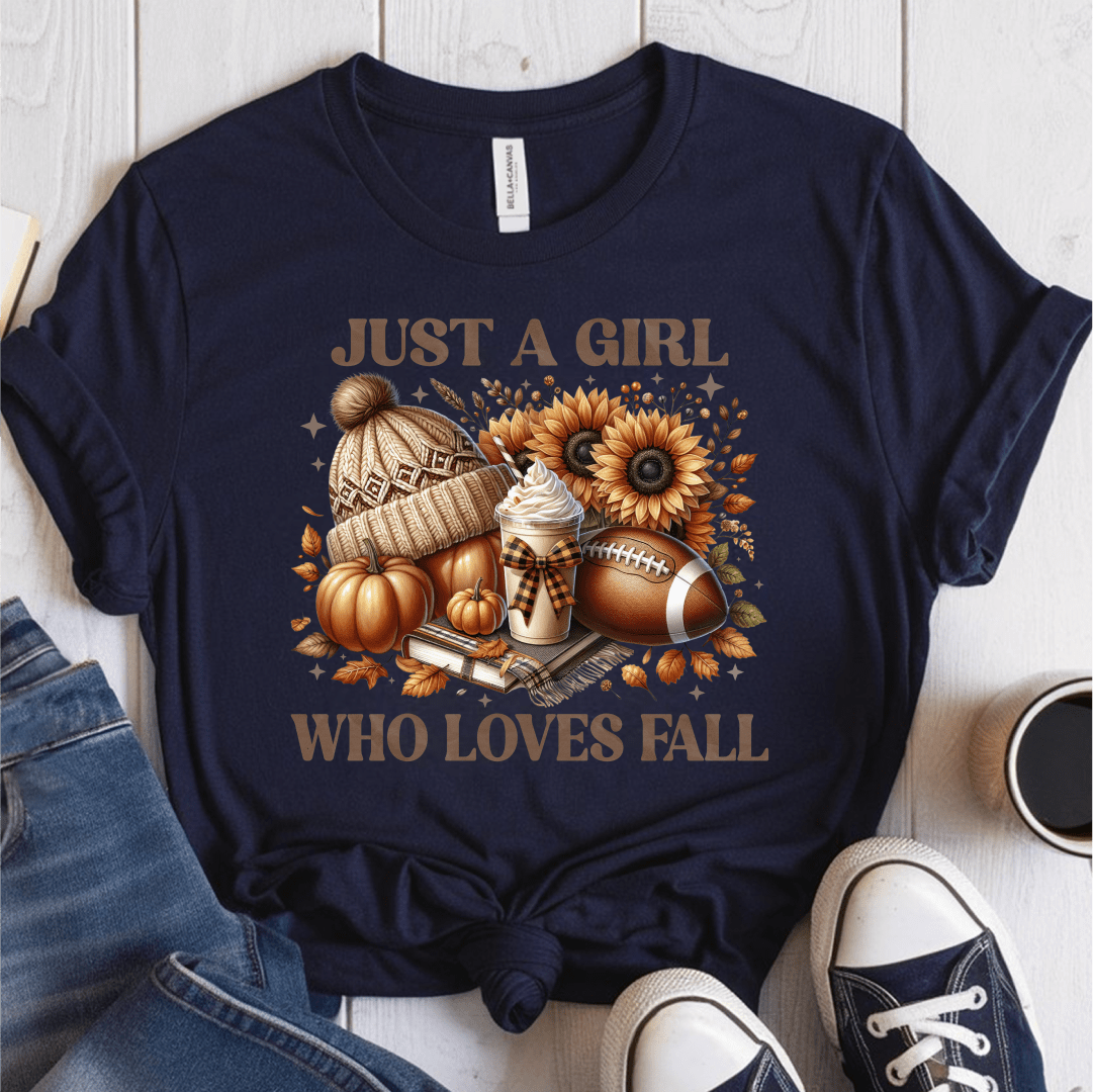 T-Shirt Navy / S Just A Girl Who Loves Fall T-Shirt