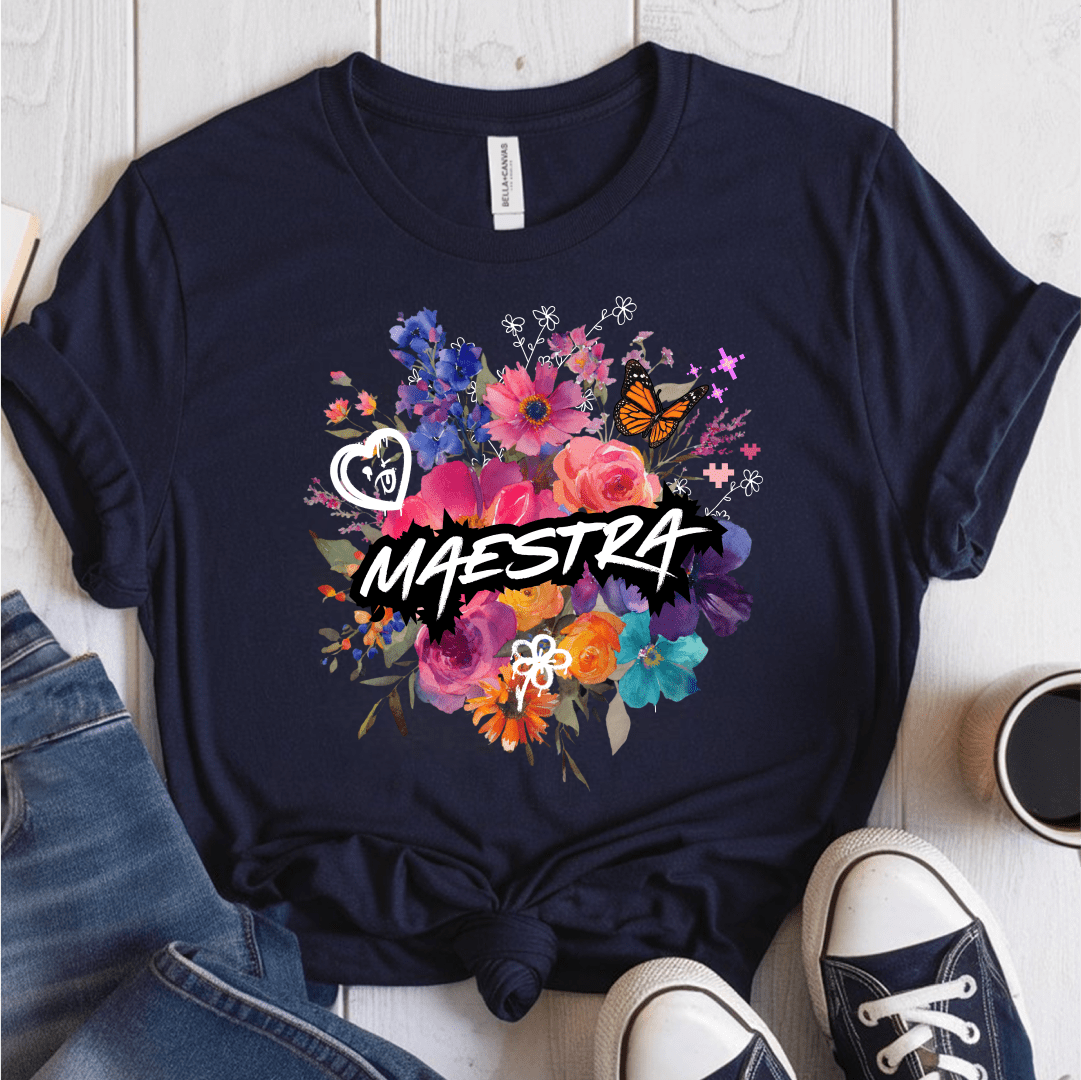 T-Shirt Navy / S Maestra Watercolor Flowers Mixed Art T-Shirt
