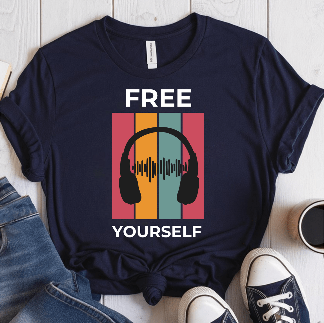 T-Shirt Navy / S Music Teacher Retro Headphones T-Shirt