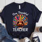 T-Shirt Navy / S One Thankful Teacher Pencil Turkey T-Shirt