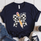 T-Shirt Navy / S Personalized Grade Pencil Checkered Bow T-Shirt