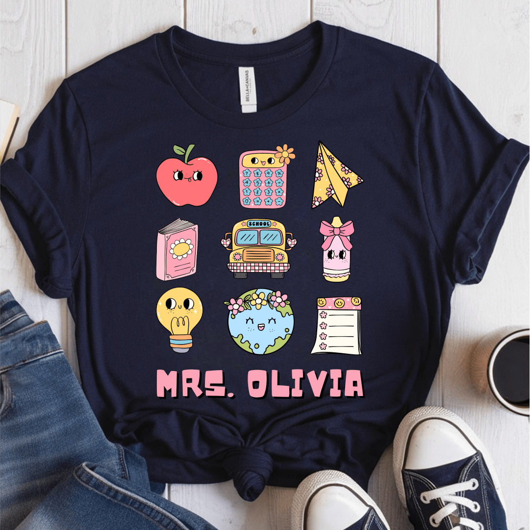 T-Shirt Navy / S Personalized Name Cute Pastel Stickers T-Shirt