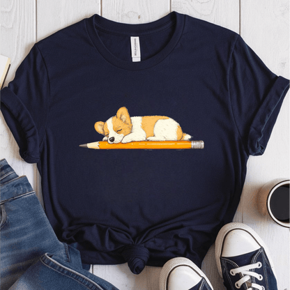 T-Shirt Navy / S Puppy Sleeping On Pencil T-Shirt