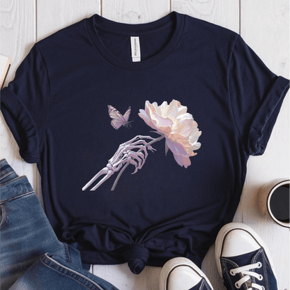 T-Shirt Navy / S Skeleton Butterfly Flower T-Shirt