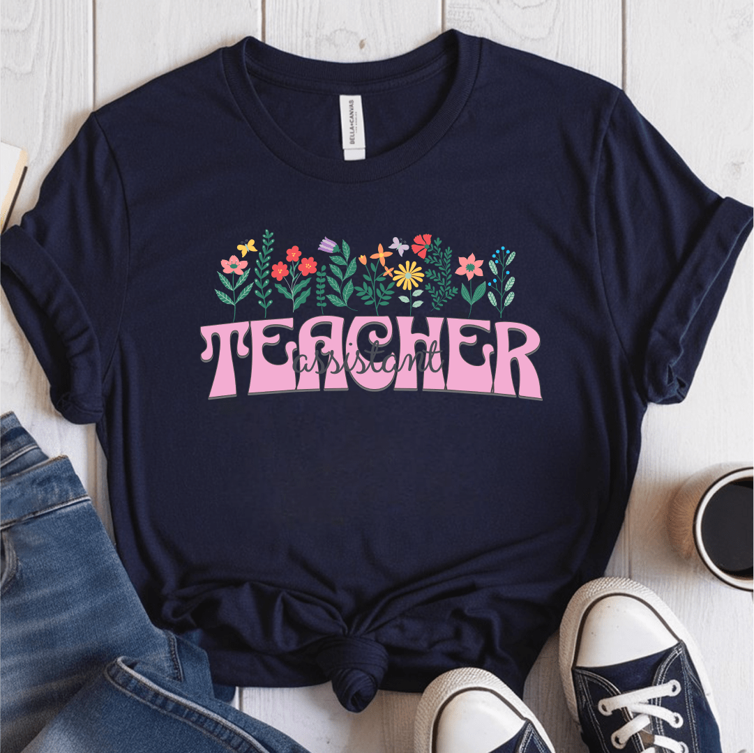 T-Shirt Navy / S Teacher Assistant Flowers T-Shirt