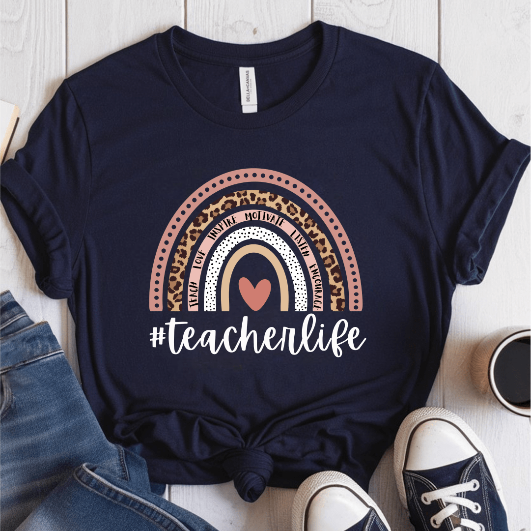 T-Shirt Navy / S Teacher Life Rainbow T-Shirt