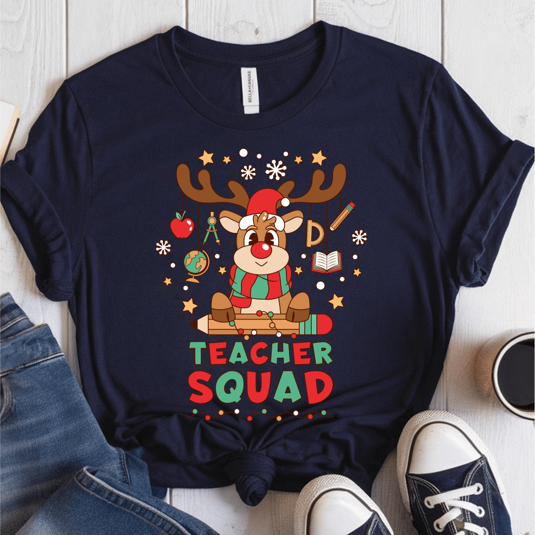 T-Shirt Navy / S Teacher Squad Reindeer T-Shirt