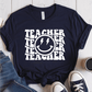 T-Shirt Navy / S Teacher Wavy Groovy Text Lightning Smile T-Shirt
