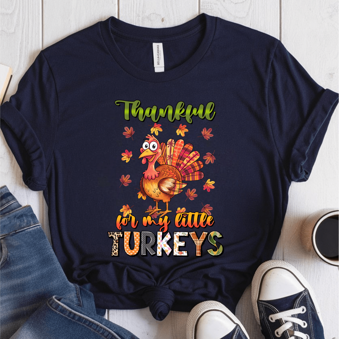 T-Shirt Navy / S Thankful For My Little Turkeys Multiple Pattern/Color T-Shirt