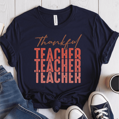 T-Shirt Navy / S Thankful Teacher Multiple Pink T-Shirt