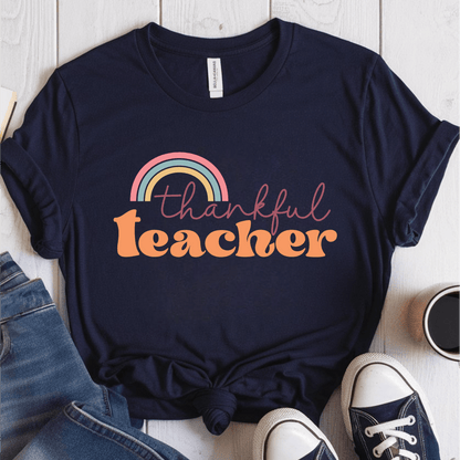 T-Shirt Navy / S Thankful Teacher Rainbow T-Shirt