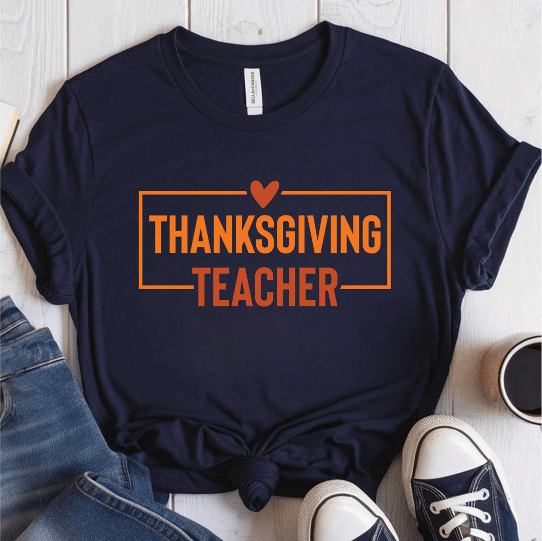 T-Shirt Navy / S Thanksgiving Teacher T-Shirt