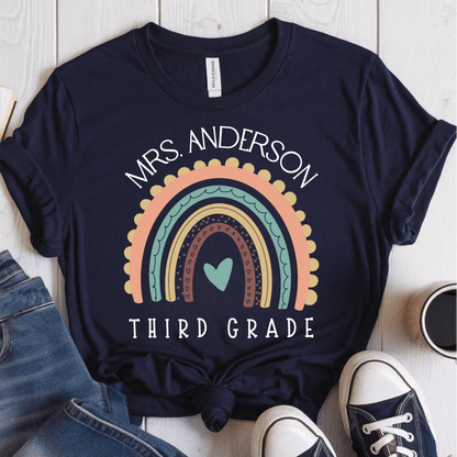 T-Shirt Navy / XS Personalized Name and Grade Pastel Rainbow T-Shirt