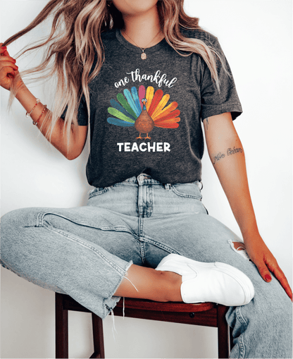 T-Shirt One Thankful Teacher Colorful Turkey T-Shirt