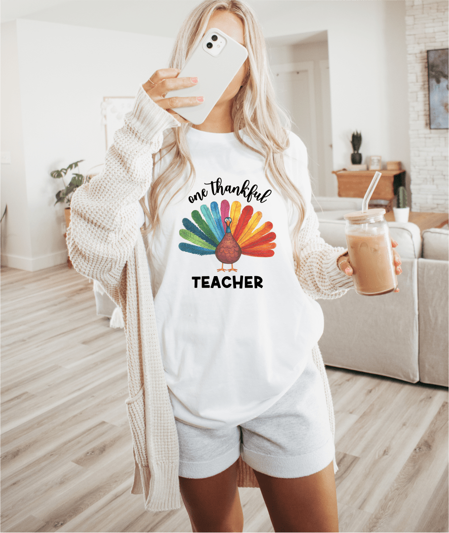 T-Shirt One Thankful Teacher Colorful Turkey T-Shirt