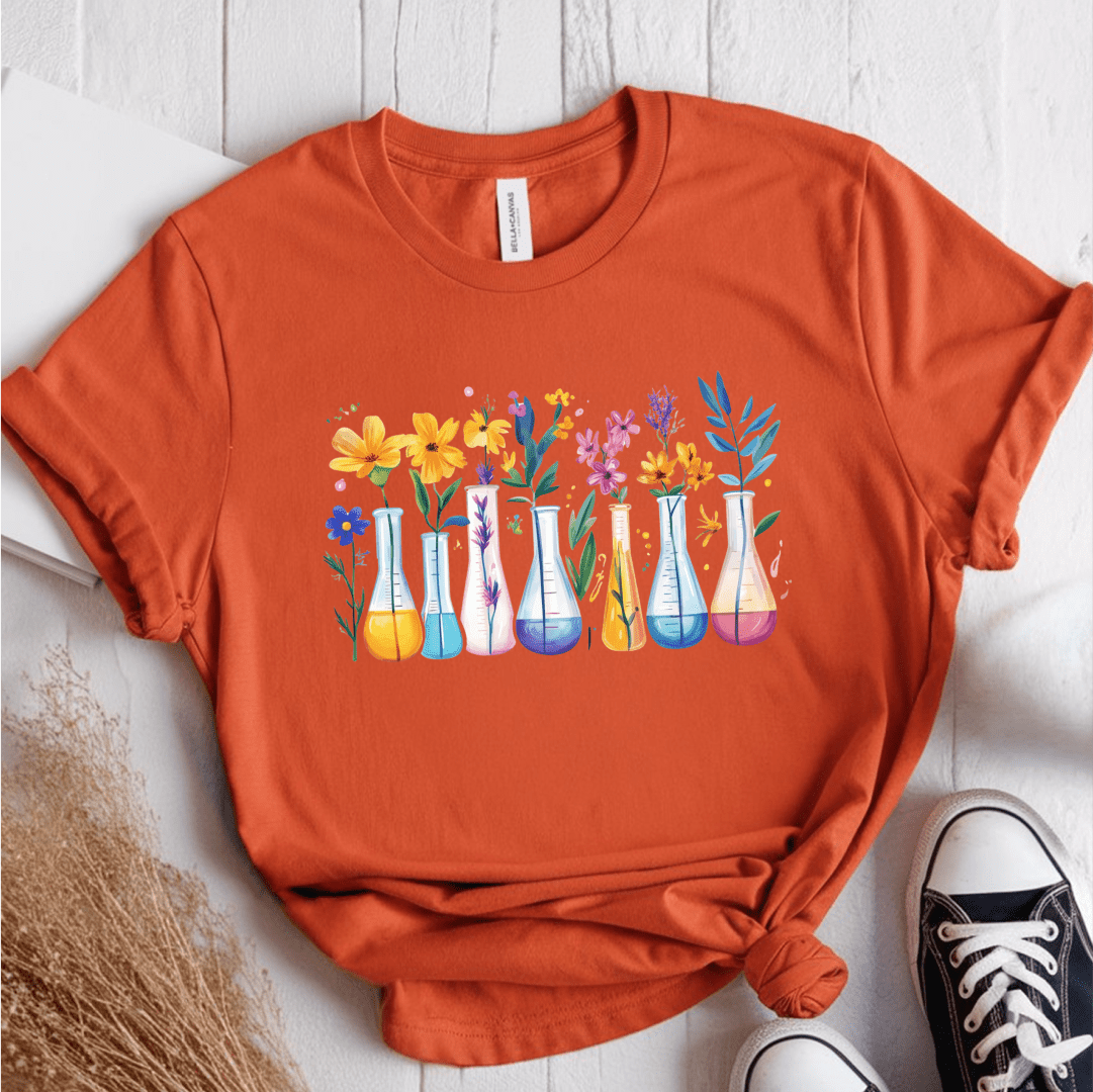 T-Shirt Orange / S Flowers Science Beakers T-Shirt
