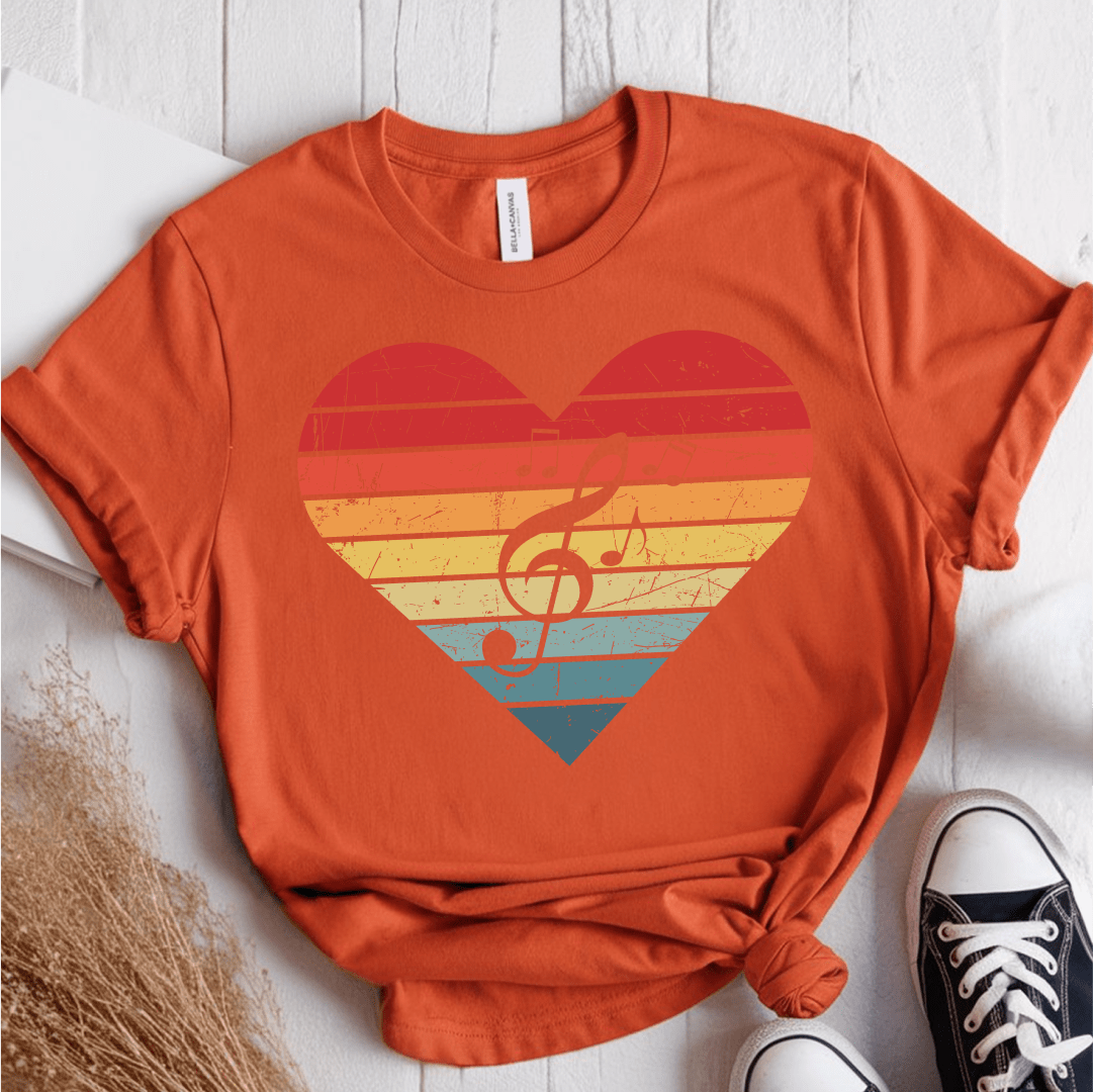 T-Shirt Orange / S Heart Music Retro T-Shirt