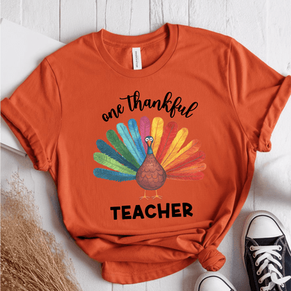 T-Shirt Orange / S One Thankful Teacher Colorful Turkey T-Shirt