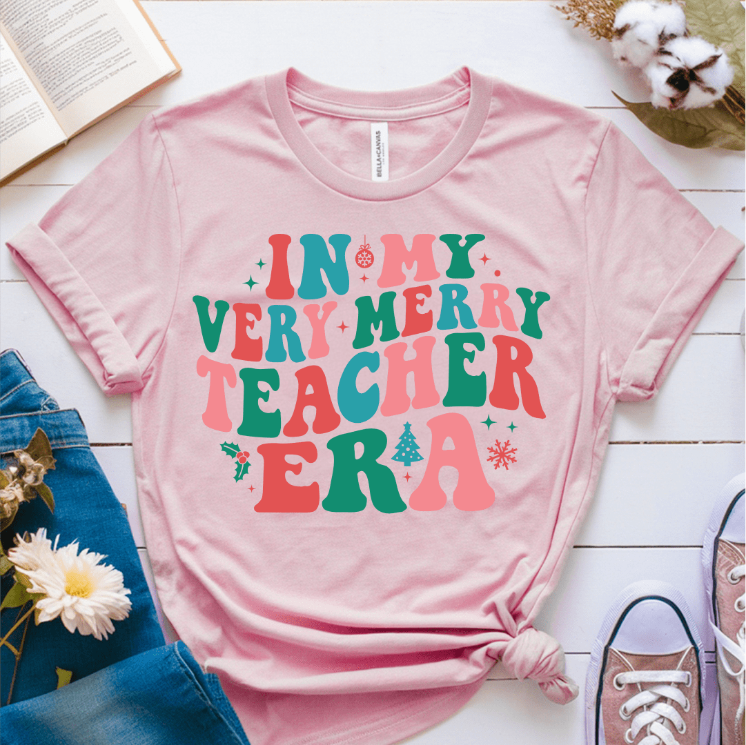 T-Shirt Pink / S 334 In My Very Merry Teacher Era T-Shirt