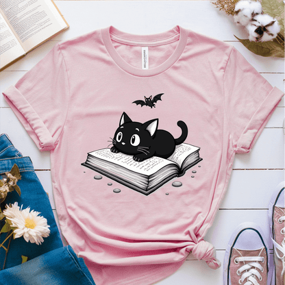 T-Shirt Pink / S Cat Book Bat T-Shirt