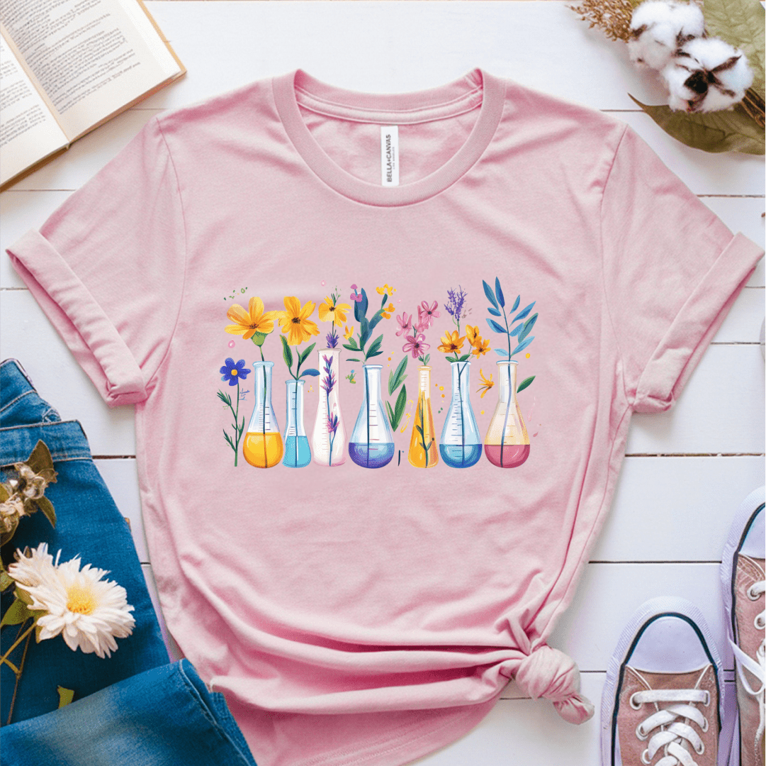 T-Shirt Pink / S Flowers Science Beakers T-Shirt