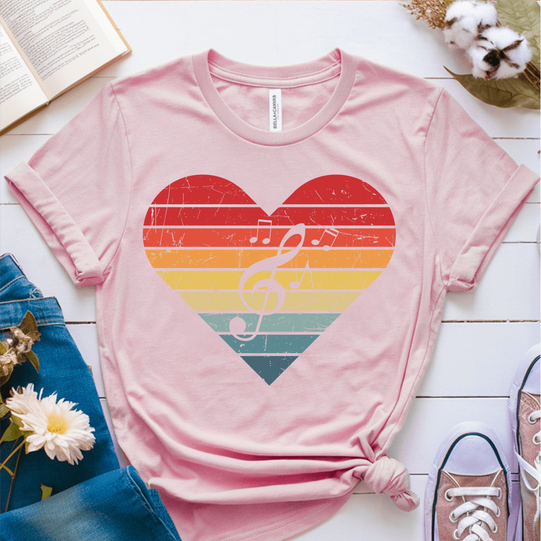 T-Shirt Pink / S Heart Music Retro T-Shirt