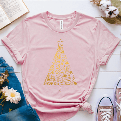 T-Shirt Pink / S Musical Notes Christmas Tree T-Shirt