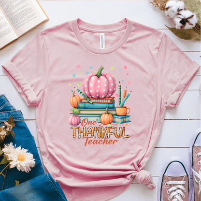 T-Shirt Pink / S One Thankful Teacher Polka Dot T-Shirt