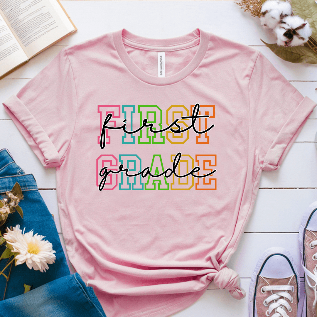 T-Shirt Pink / S Personalized Grade College and Cursive Pastel T-Shirt