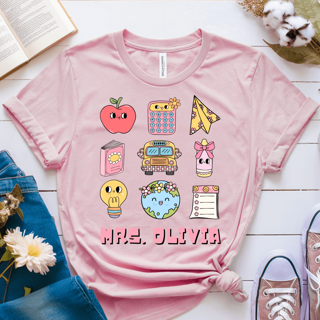 T-Shirt Pink / S Personalized Name Cute Pastel Stickers T-Shirt