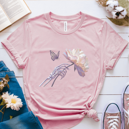 T-Shirt Pink / S Skeleton Butterfly Flower T-Shirt