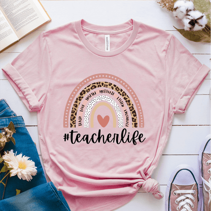 T-Shirt Pink / S Teacher Life Rainbow T-Shirt