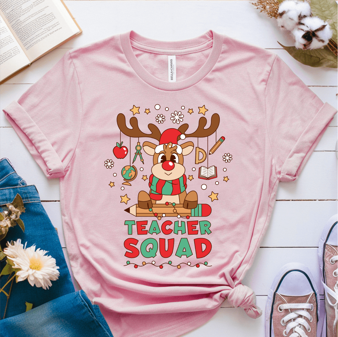T-Shirt Pink / S Teacher Squad Reindeer T-Shirt